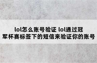 lol怎么账号验证 lol通过冠军杯赛标签下的短信来验证你的账号